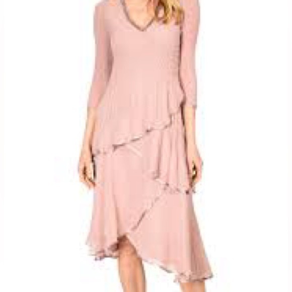 KOMAROV V-NECK EMBELLISHED LAYERED CHIFFON PINK DRESS SIZE S PARTY WEDDING EVENT - Picture 11 of 11